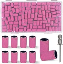 Cilindri Abrasivi Fresa Unghie 100Pz, Grana 180 Bande per Levigatura Unghie Rosa, Bande Levigatrici per Trapano Unghie con 1 Pz Frese 3/32” e Scatola per Accessori Beauty Manicure e Pedicure