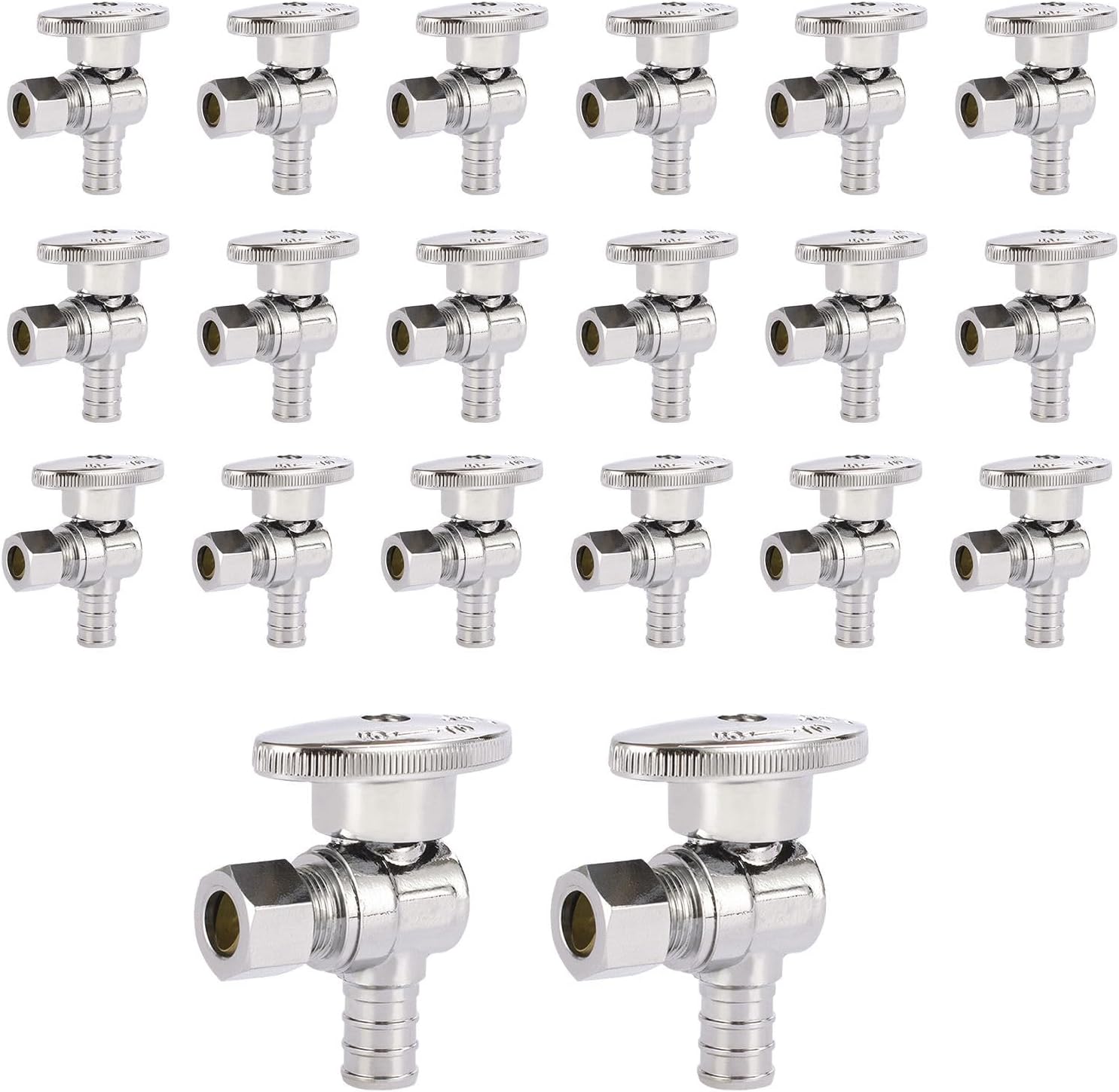 1/2" Pex x 3/8" OD Compression Angle Stop Valve, 20 Pack 1/4 Turn Pex B Angle Valves, Premium Shut Off Valve, Heavy Duty Lead-Free Brass for Toilet Bidet, Sink, Washing Machine