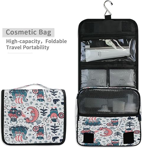 Miniatura 4 de Omhonmi Neceser colgante para mujer, dragón vikingo, bolsa de maquillaje impermeable, bolsa de cosméticos portátil, bolsa de viaje con gancho para