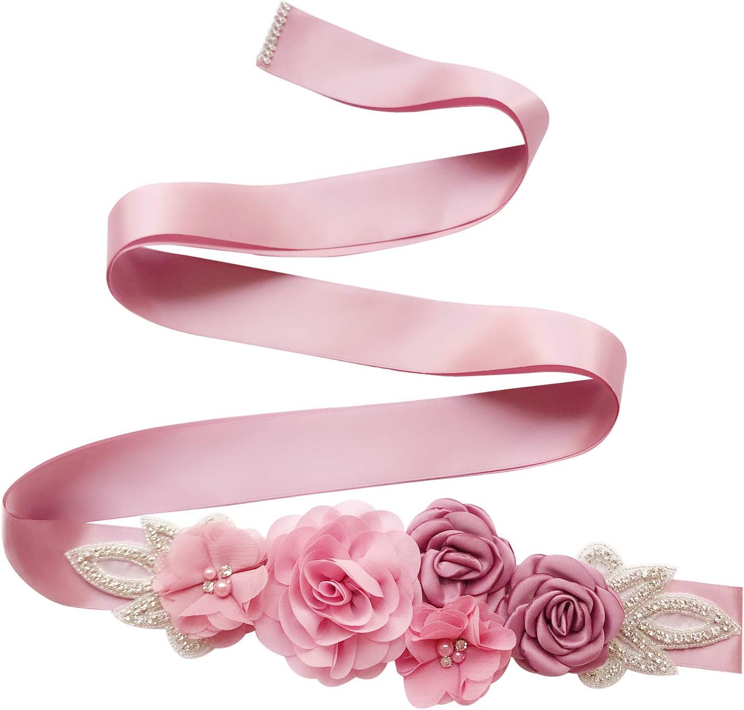 Sash Belt with Flowers Pearls Rhinestone for Wedding Bride/Baby Shower Dress