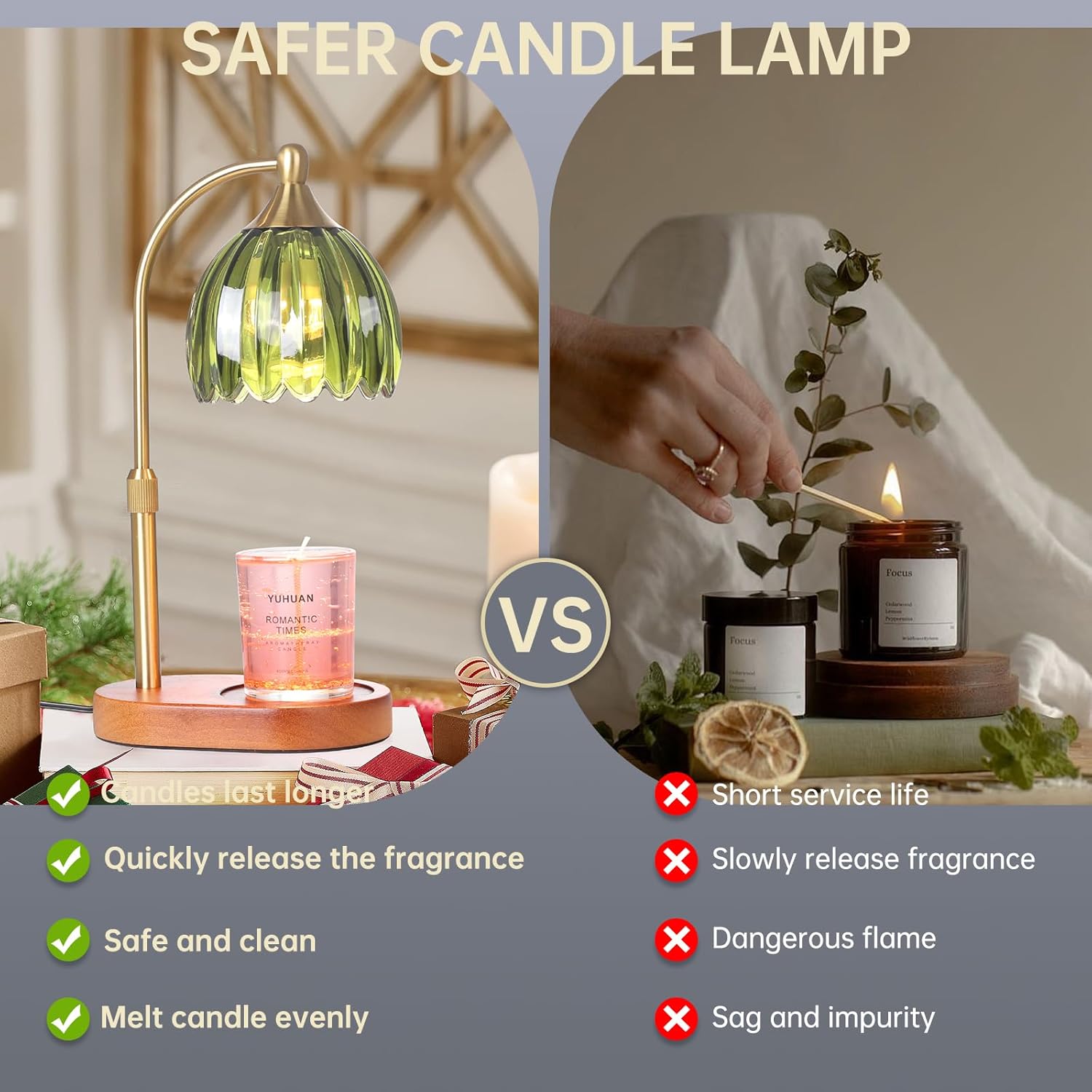 Green Tulip Wax Melt Warmer with Timer, Dimmable & Height Adjustable, Ideal for Jar Candles, Perfect Home Decor for Bedroom, Living Room, Office, Great Birthday Gifts for Women (2 Bulbs Included)