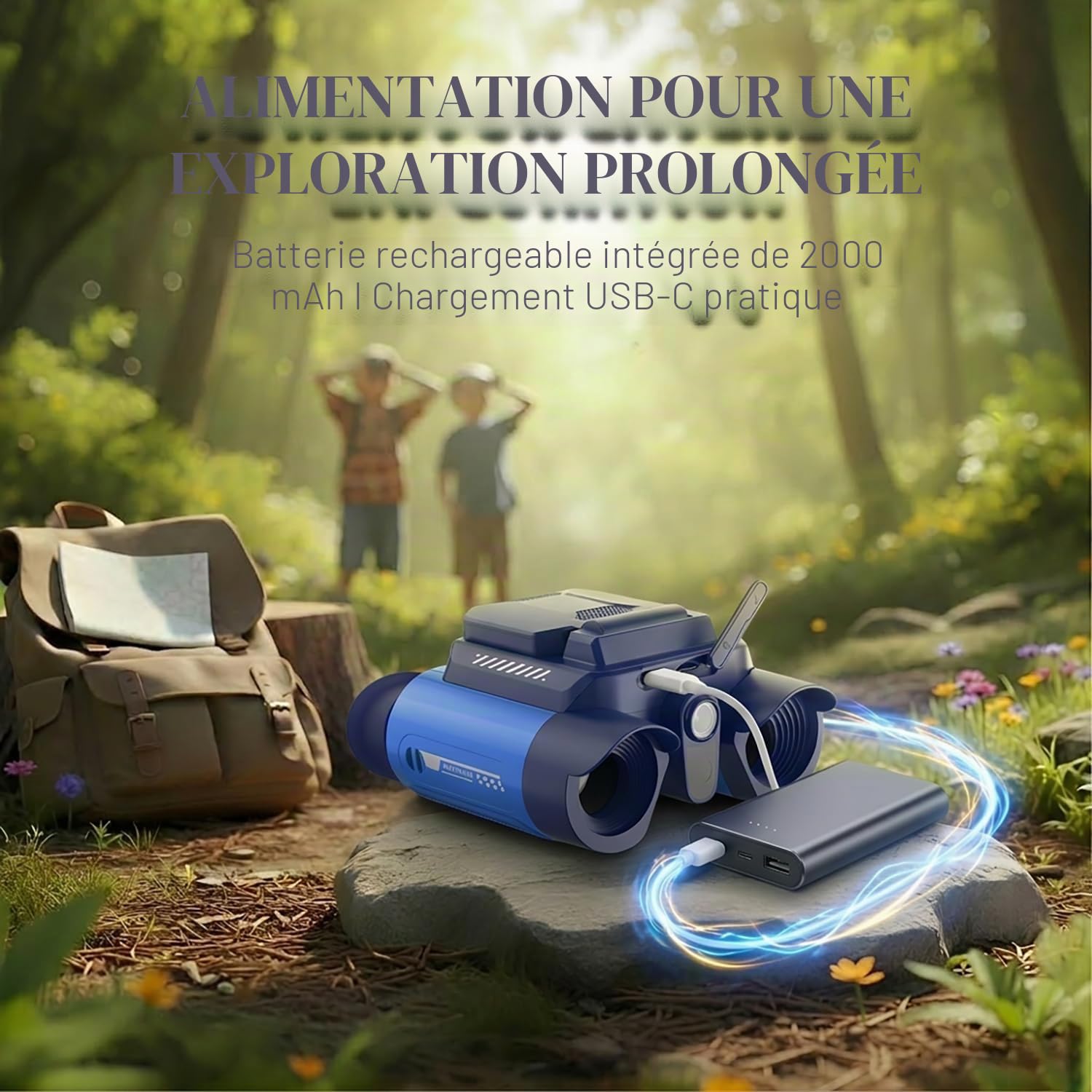 Jumelles Enfant Zoom Optique 10x Appareil Photo 48 MP Vidéo 1080P Vision Nocturne 25 m Bleu Foncé