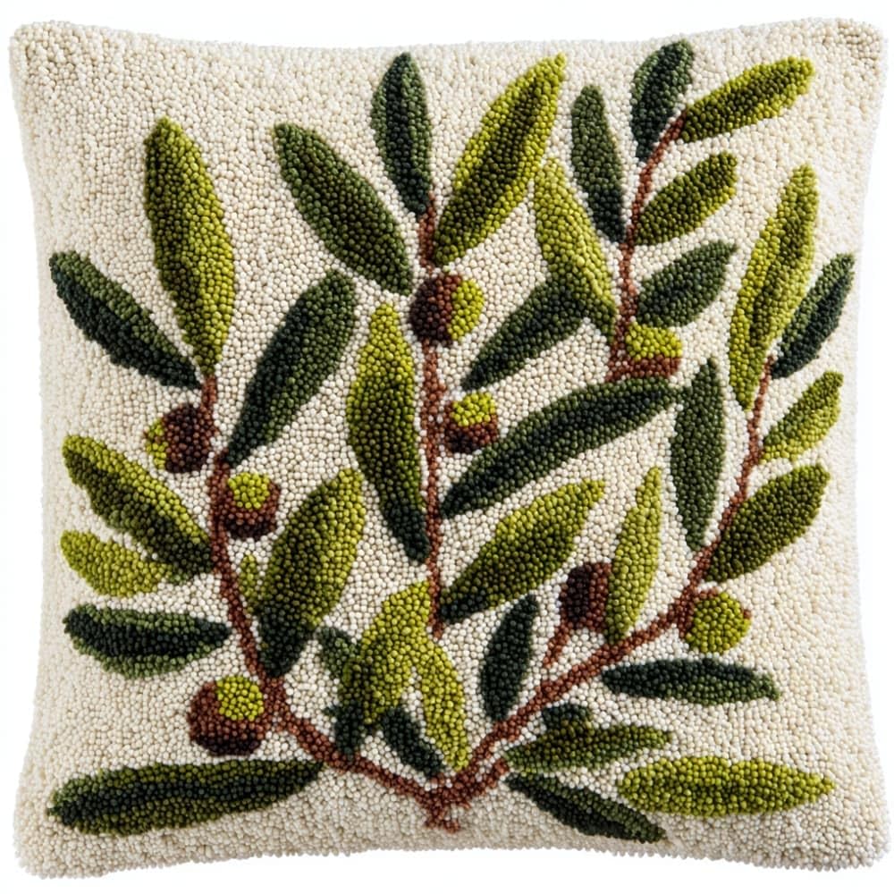 Taxpy Latch Hook Cushion Kits Olive Branch Pillowcase Kits Embroidery Kit 17X17 Inch DIY Needlework Pillow Cover Sofa Cushion Rug Making