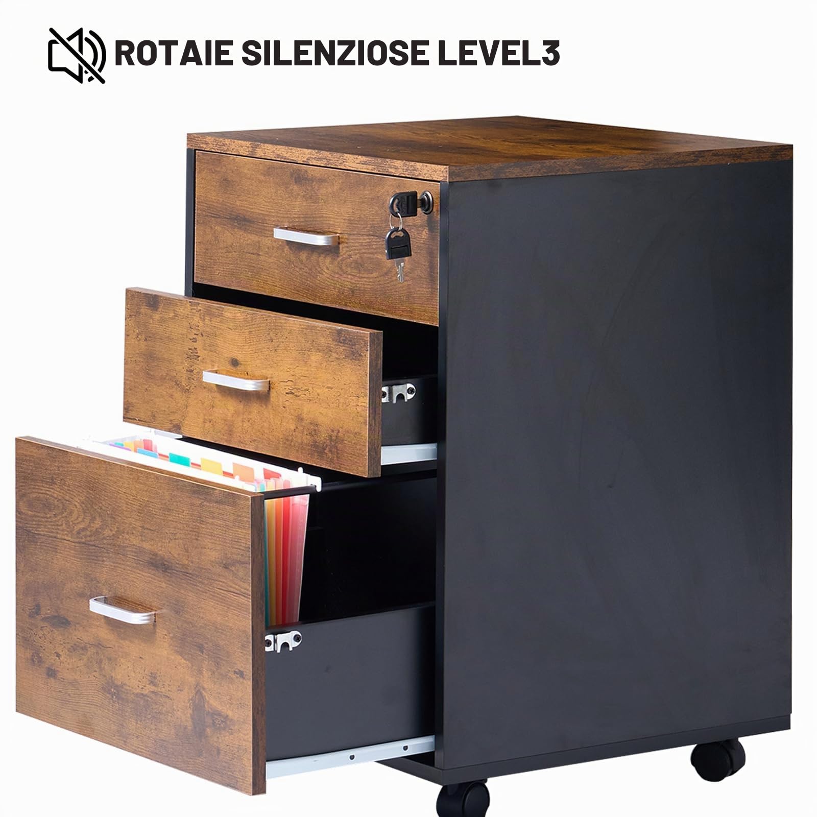 sogesfurniture Mobiletto portadocumenti, comodino, multiuso, con cassetti, cassettiera per soggiorno, marrone