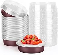 Vista 46 de Beasea Paquete de 20 Moldes para Cheesecake con Tapas, 8 Oz, 4 Pulgadas Moldes Redondos de Papel de Aluminio para Tartas, Contenedor para Muffins