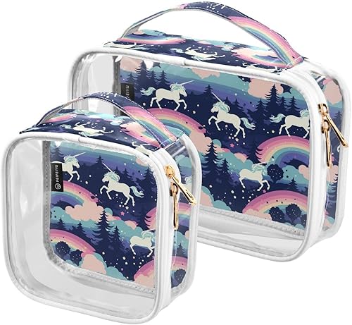 Rainbow Unicorn Clear Toiletry Bag for Traveling,2 Pack Makeup Cosmetic Bag with Zipper,Travel Bag for Toiletries,Travel Essentials 21214735