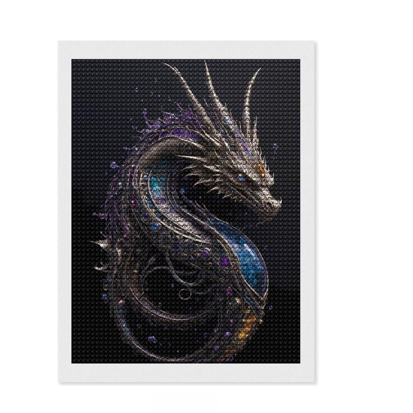 Junmoney Water Steampunk Dragon Diamond Painting Kit 12"x16", Gift Idea, Mindful Craft Project, Full Kit Included, Decorative Artwork