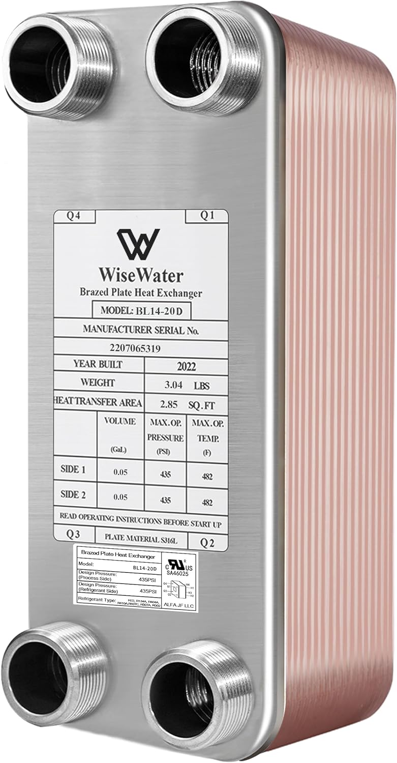 AB Plate Heat Exchanger, 3"x8" 30 Plates Water To Water Heat Exchanger, Copper/SS316L Stainless Steel Brazed Plate Heat Exchanger For Floor Heating, Water Heating, Snow Melting