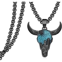 Cow Skull Necklace 925 Sterling Silver Western Turquoise Pendant Western Jewelry Gifts for Men Women