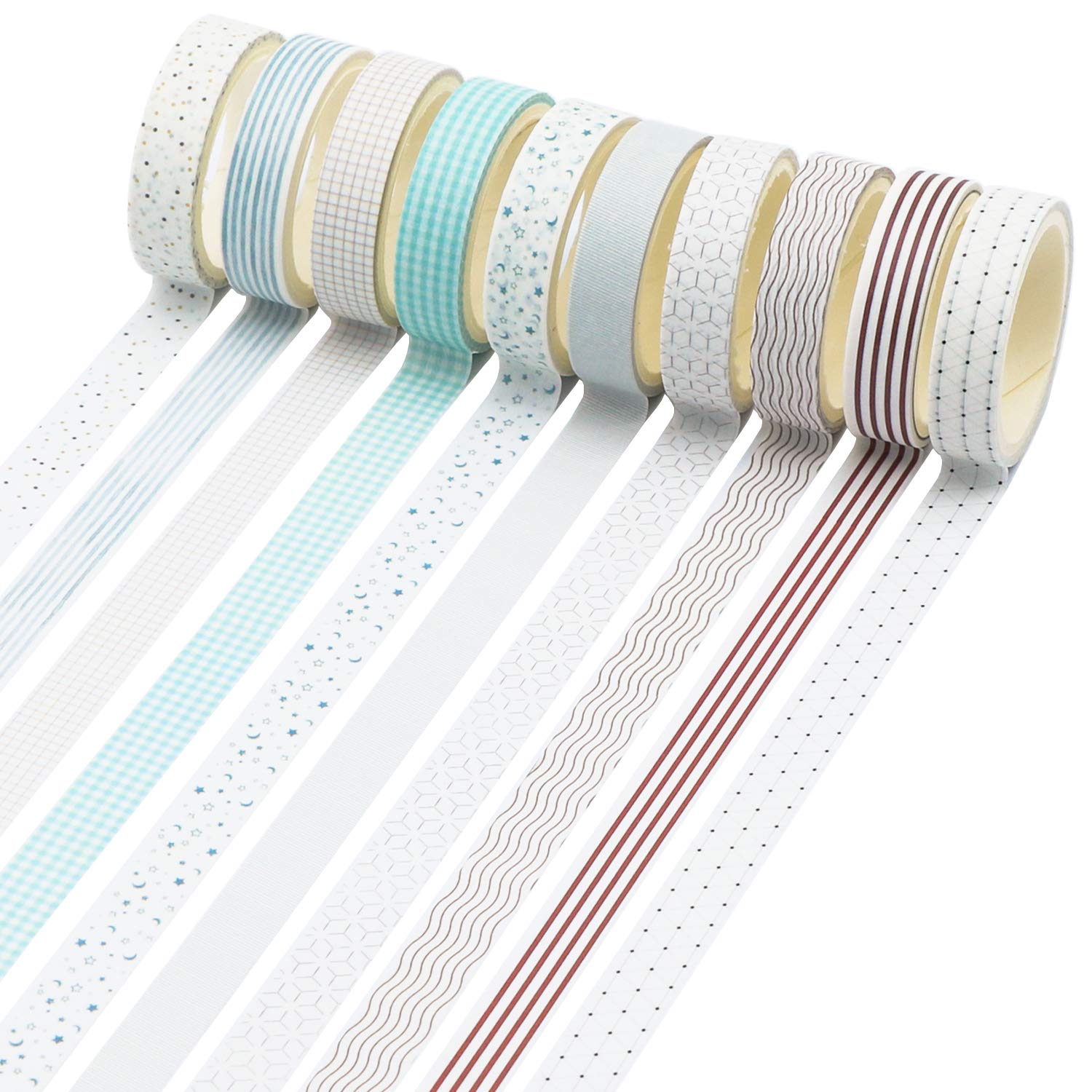 Knaid Zestaw 40 rolek cienkiej taśmy Washi, dekoracyjne taśmy papierowe o szerokości 10 mm, do scrapbookingu, sztuki i rękodzieła, dziennika kuloodpornego, planera, dziennika śmieci, notatników