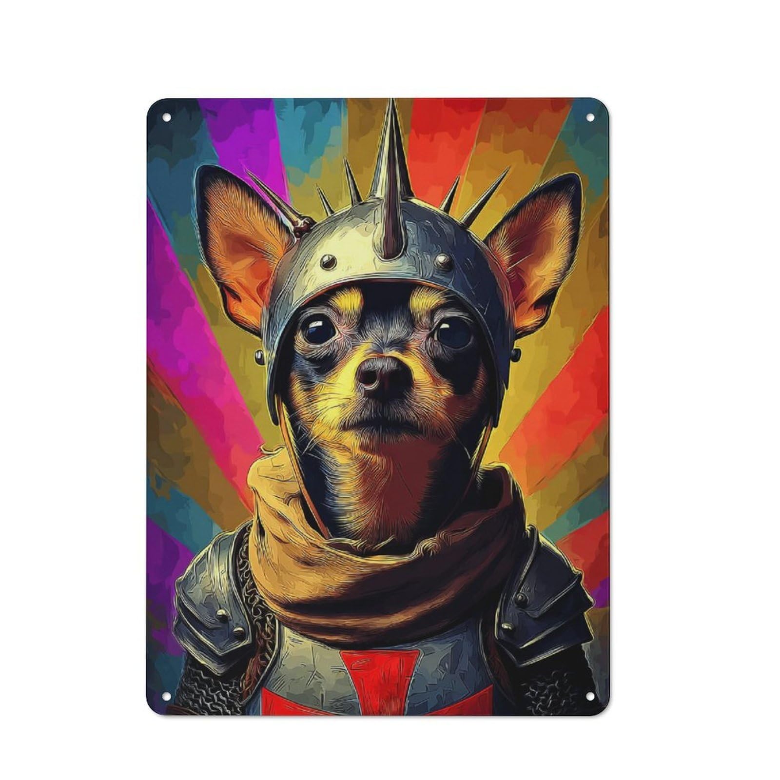 Junmoney Knightly Canine In Armor -1 Metal Wall Sign 40X30cm Featuring For Garage Or Workshop, For Vintage Wall Decor Fans, For Metal Sign Collectors