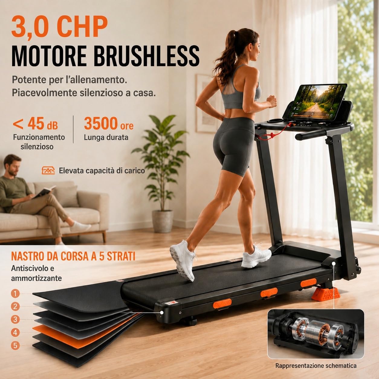 Tapis Roulant Salvaspazio con Inclinazione 12%, Walking Pad Pieghevole 12km/h, Tapis Roulant Elettrico Pieghevole per Casa, Motore Silenzioso 3.0HP, Display LED, Portata 138 kg