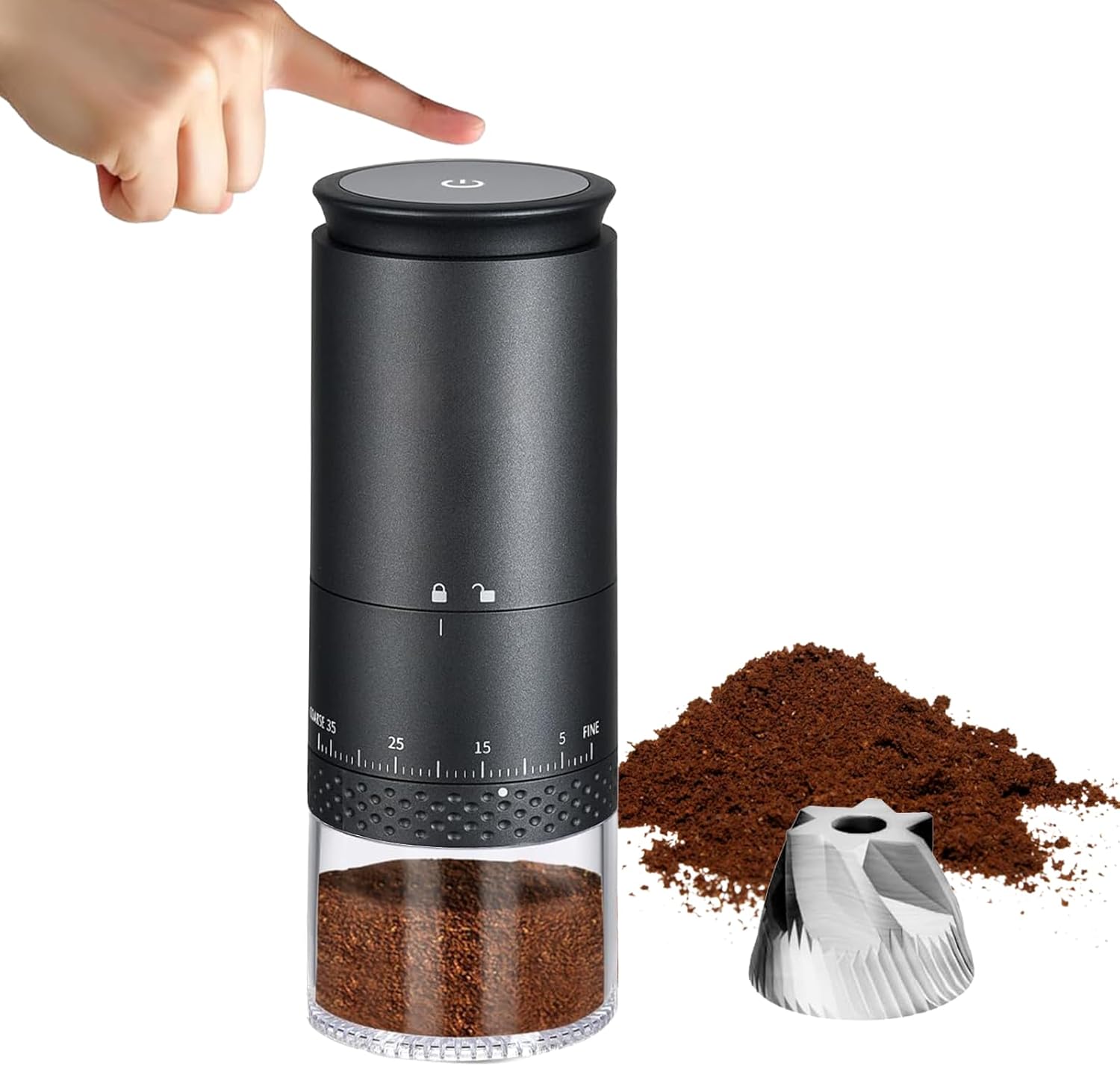 Electric Coffee Grinder with 38 Grind Settings, Ceramic Grinding Core, Smart Digital Display, Type-C Charging, Portable & Efficient Espresso Bean Grinder