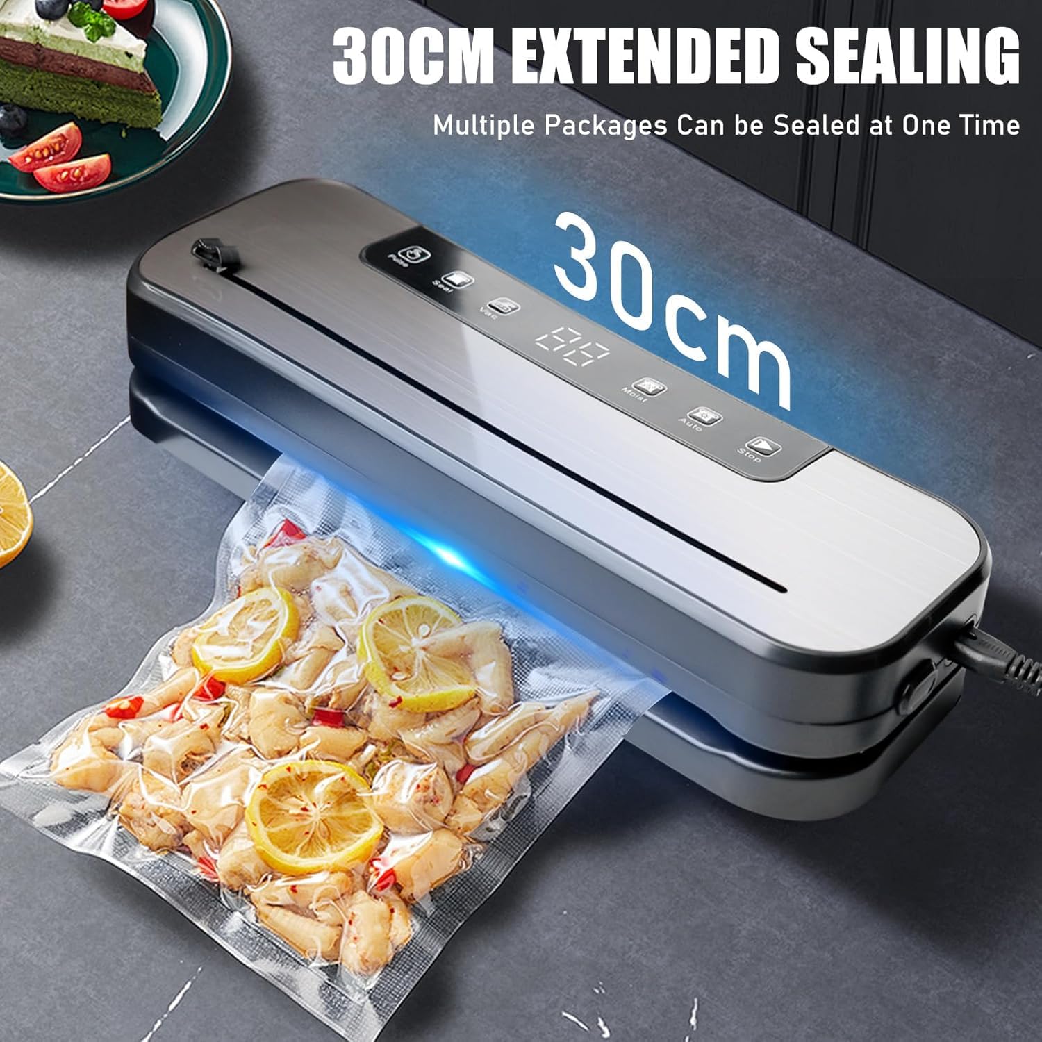 Macchina per sottovuoto 6 in 1, macchina per sottovuoto professionale, 75 Kpa, macchina per sottovuoto per alimenti, con 50 sacchetti sottovuoto e 1 tubo per asciutto, umidità, freschezza