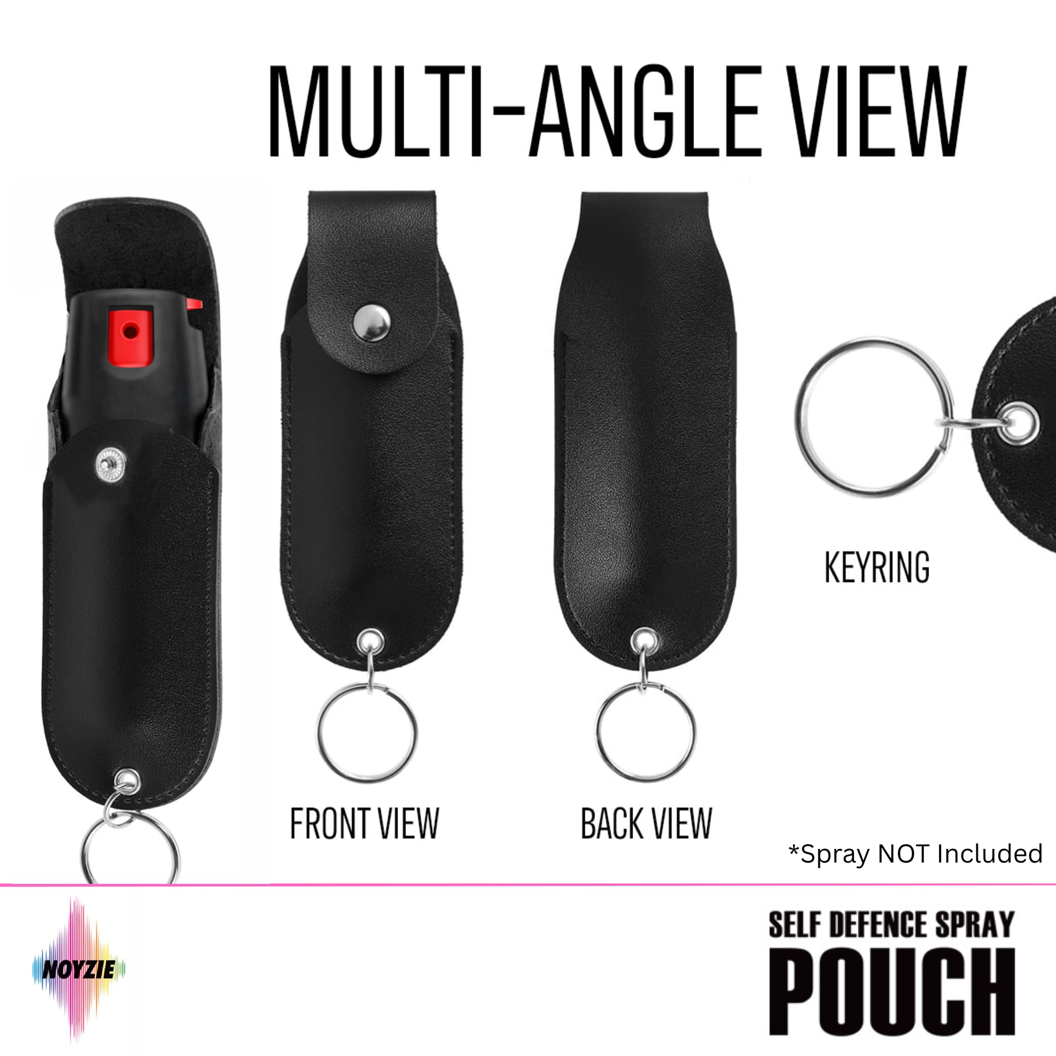 Sacchetto spray autodifesa per taniche da 15 ml – Supporto in pelle PU con portachiavi e clip – Chiusura sicura con perno – Compatto e discreto