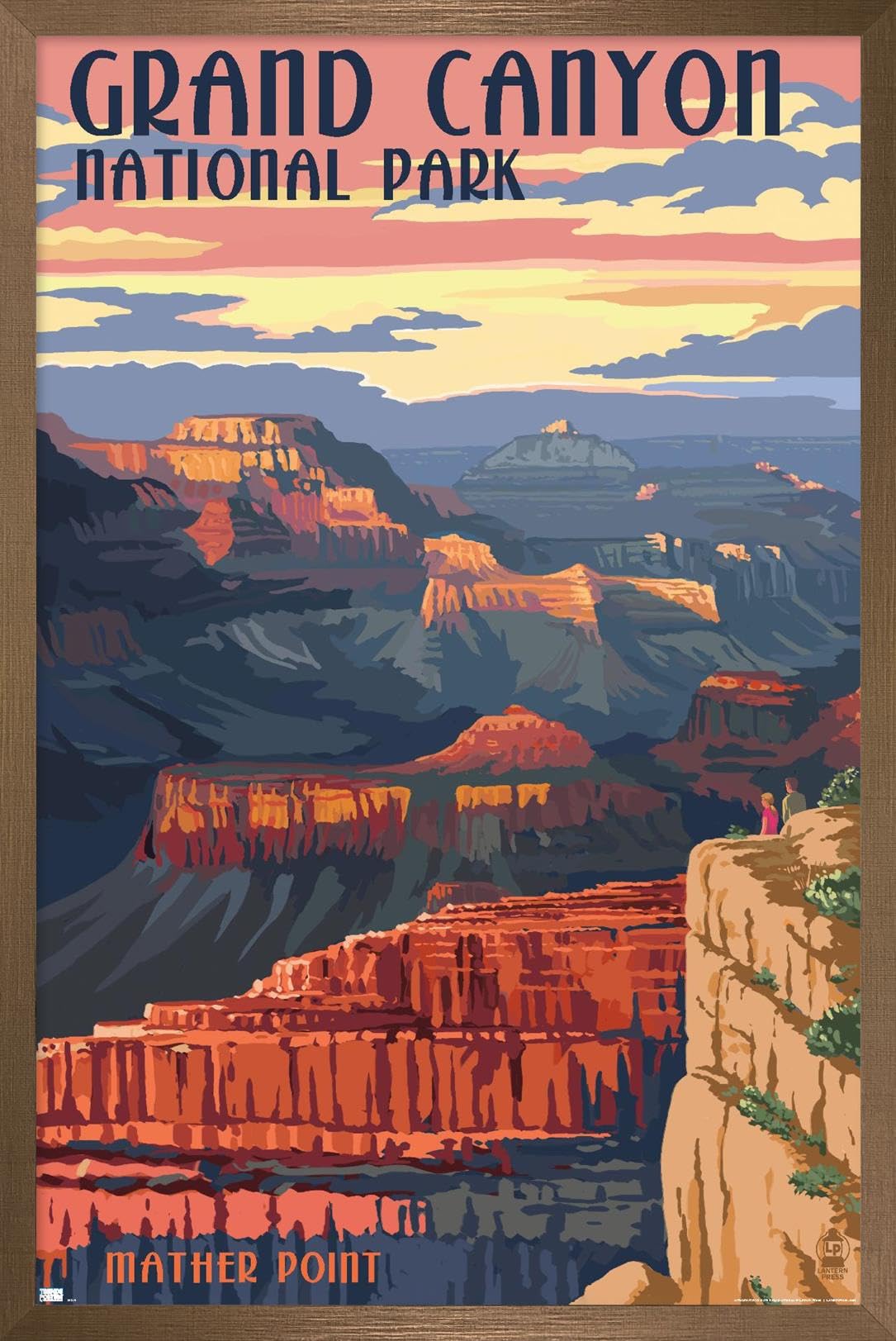 Lantern Press - Grand Canyon National Park, Arizona, Mather Point Wall Poster, 34L" x 22.4W", Bronze Framed Version