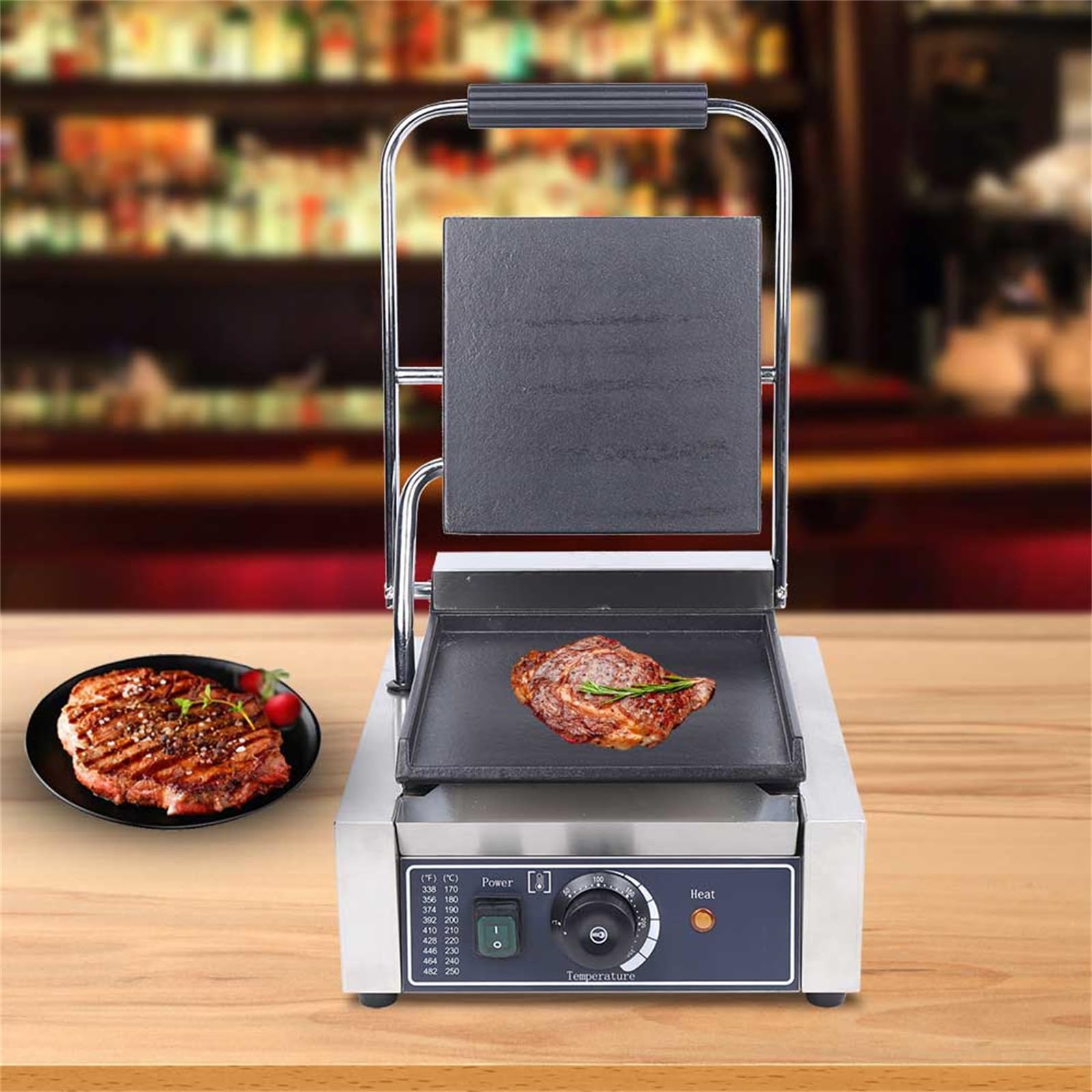 LIAPDG Commercial Electric Panini Press Grill Griddle Plate, 1800W Flat Sandwich Steak Maker 122-572? Tabletop Panini Press for Small Kitchens, Dormitories Independent Switch Enamel Coating