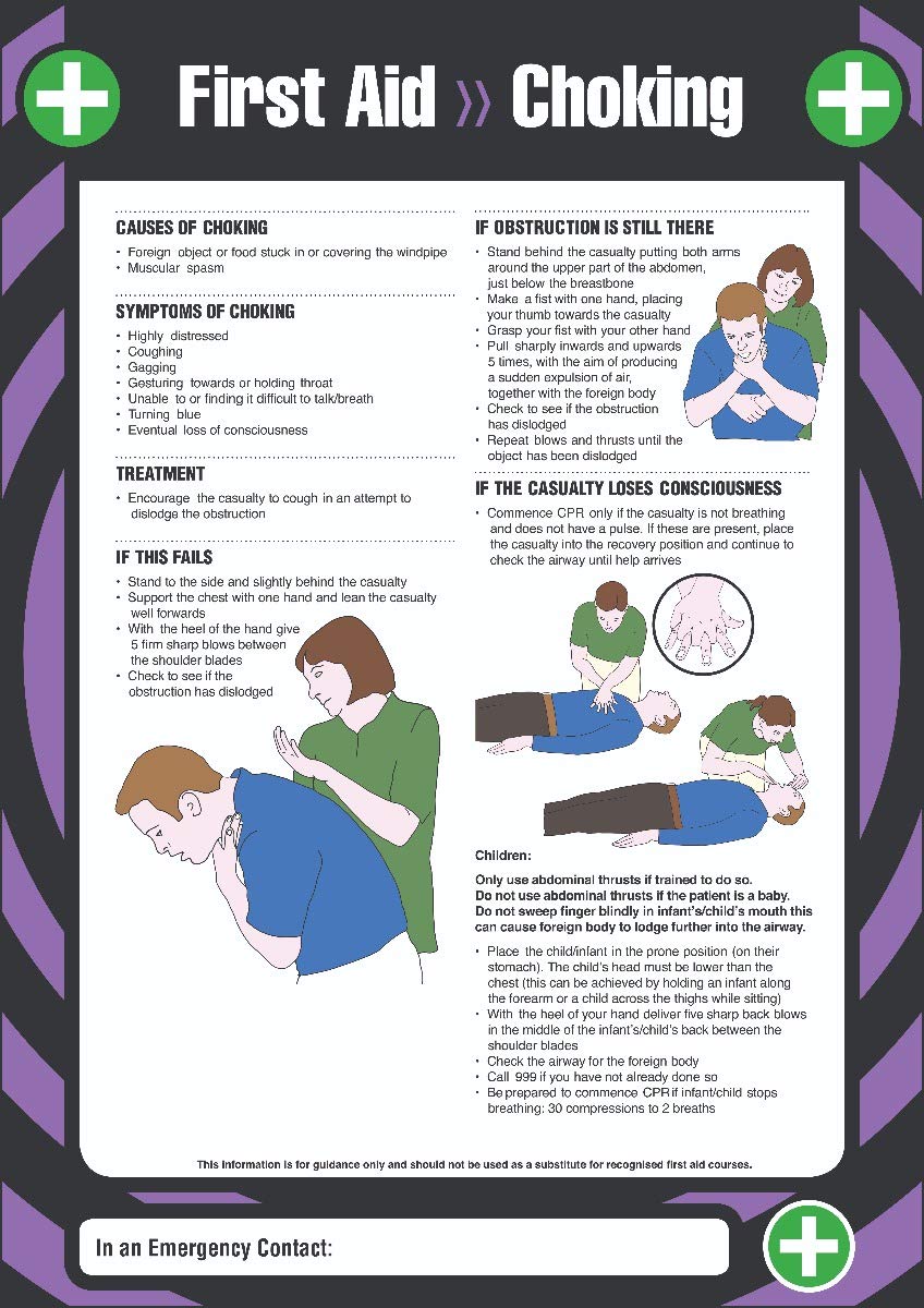 VSafety, poster di primo soccorso per il soffocamento, formato A2, 594 x 420 mm, resistente