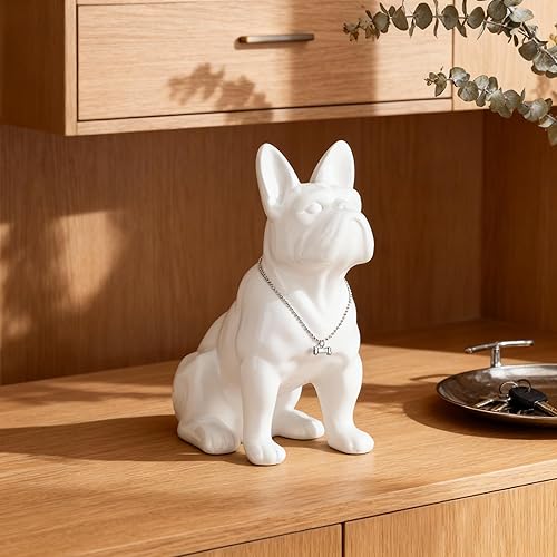 Miniatura 2 de Estatua de bulldog francés, estatua de perro sentado de resina de pug blanco, escultura de decoración del hogar, decoración de escritorio de sala de