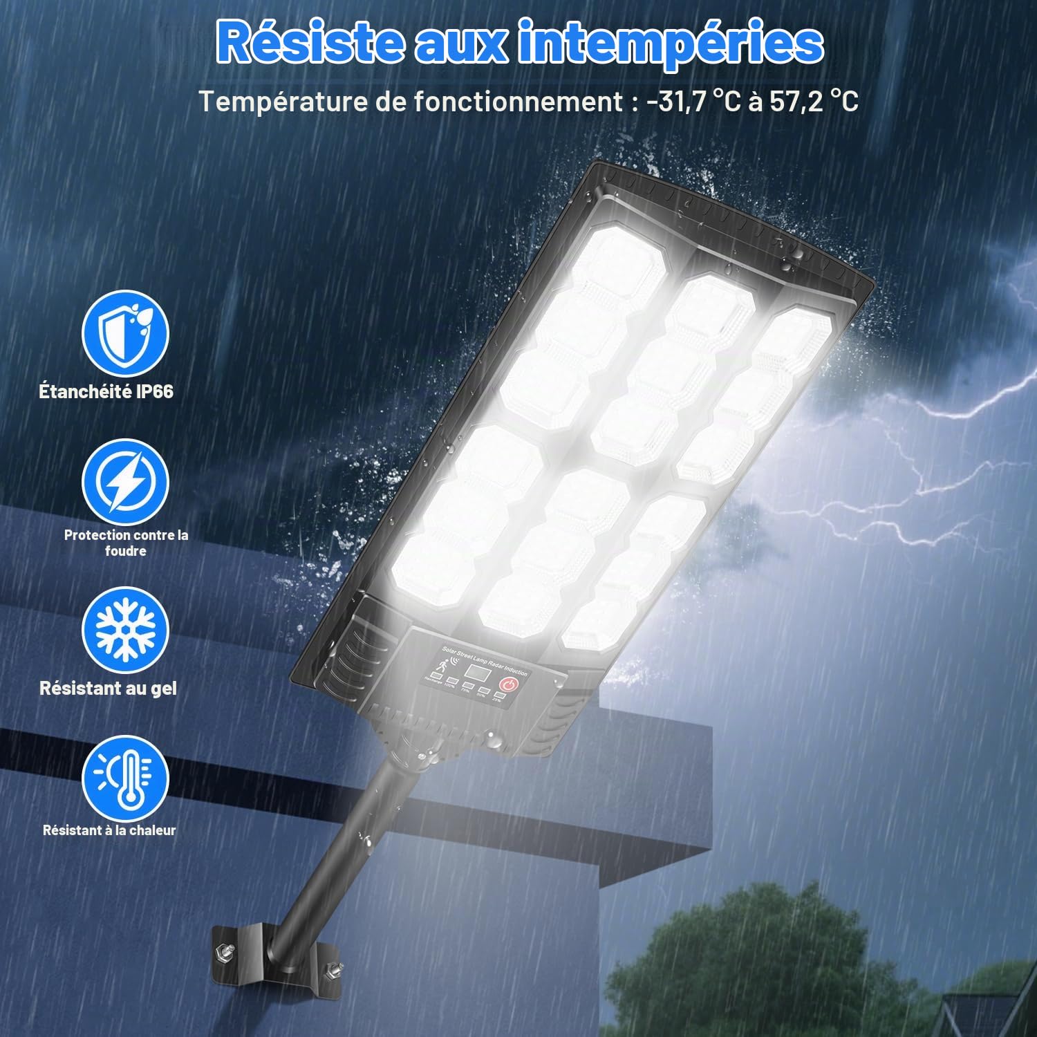 Lampadaire Solaire Extérieur 2 Unité, 800W Projecteur LED Solaire IP65 Étanche Spot Solaire Extérieur 6500K, Détecteur de Mouvement avec Télécommande pour routes, parkings, cours, Rue, Parking