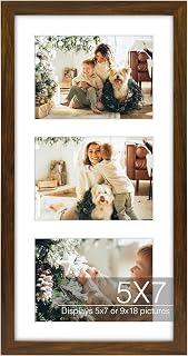 Golden State Art 9x18 Brown Wood Frame - for Three 5x7 Pictures, 1 Pack