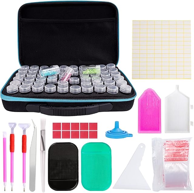 MACTING 60 Slots Diamond Art Storage Box, Diamond Painting Storage Case for Diamond Painting Accessories Organizer, Portable Bead Jewelry Diamond Art Case for DIY Art Craft