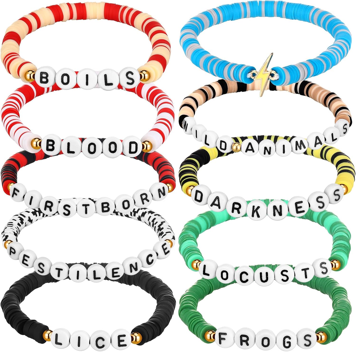 Quelay 10 Pcs Passover Friendship Bracelet Gift Set Adjustable Plagues Stretch Beaded Bracelets Pesach Seder Decorations for Passover Seder Jewish Festival Holiday Party Supplies