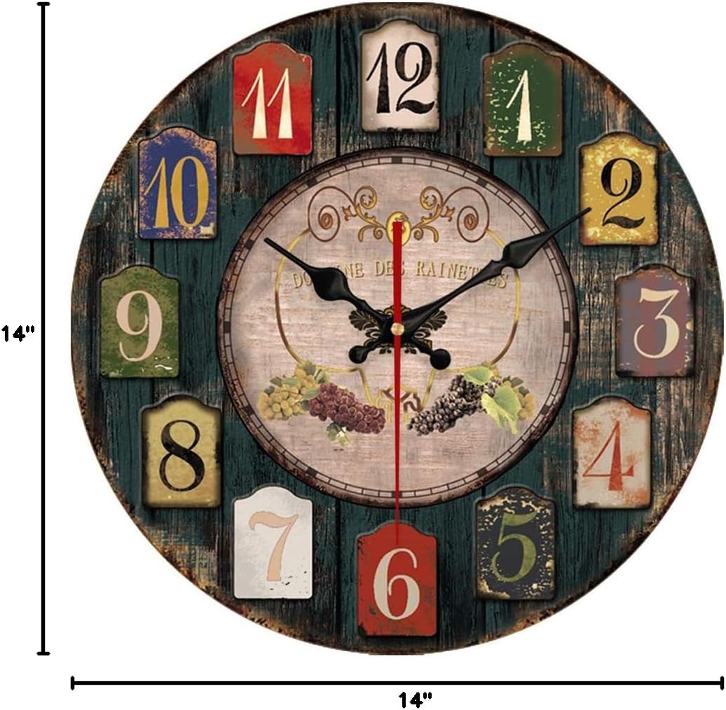 Yeyo Wall Clock European Style Old Fashion Elegance Vintage Wall Clock MDF Wooden Art Decor for Home Living Room Bedroom Office Decoration (14inch, Style 8)