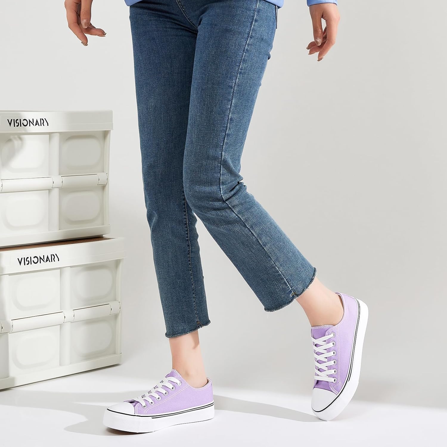 FRACORA Womens White Black Canvas Sneakers Low Top Canvas Shoes for Women Tennis Shoes - Image 2