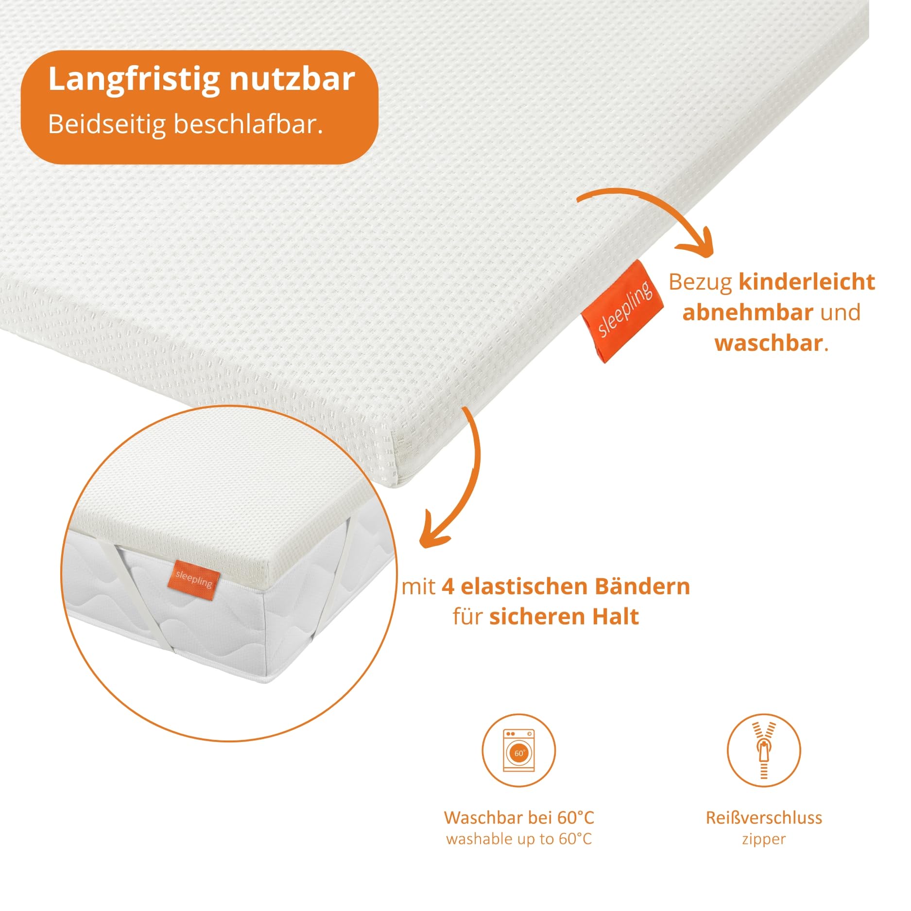 sleepling extra Fester Topper 140x200 cm, Härtegrad 4 ab 100 kg, Matratzenauflage 5 cm hoch, Matratzentopper 140 x 200 x 5 cm mit Eckgummis, Komfortschaum, Made in EU, Oeko-TEX, waschbar bis 60 Grad