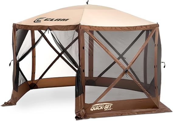 CLAM Quick-Set Pop Up Screen Tent, Escape, 11.5 ft, Instant Setup Brown Outdoor Gazebo Canopy Shelter, 6-Person Bug-Free Camping Tent for Patio, Backyard, Tailgating - Brown