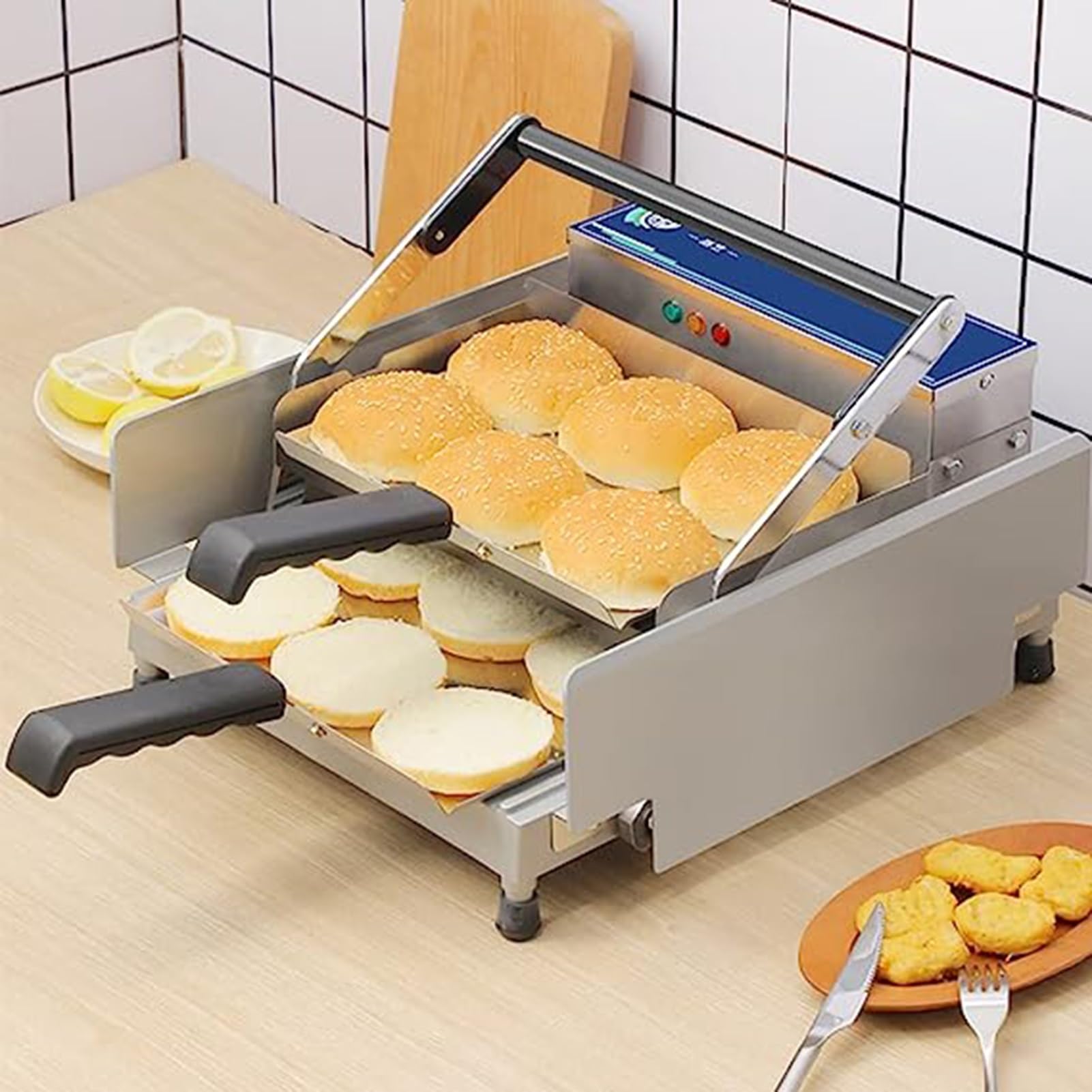 Macchina per Grigliare per Hamburger Piccola a Doppio Strato, Attrezzatura Automatica per Negozio di Pollo Fritto per Hamburger, Adatta per Ristorante di Famiglia