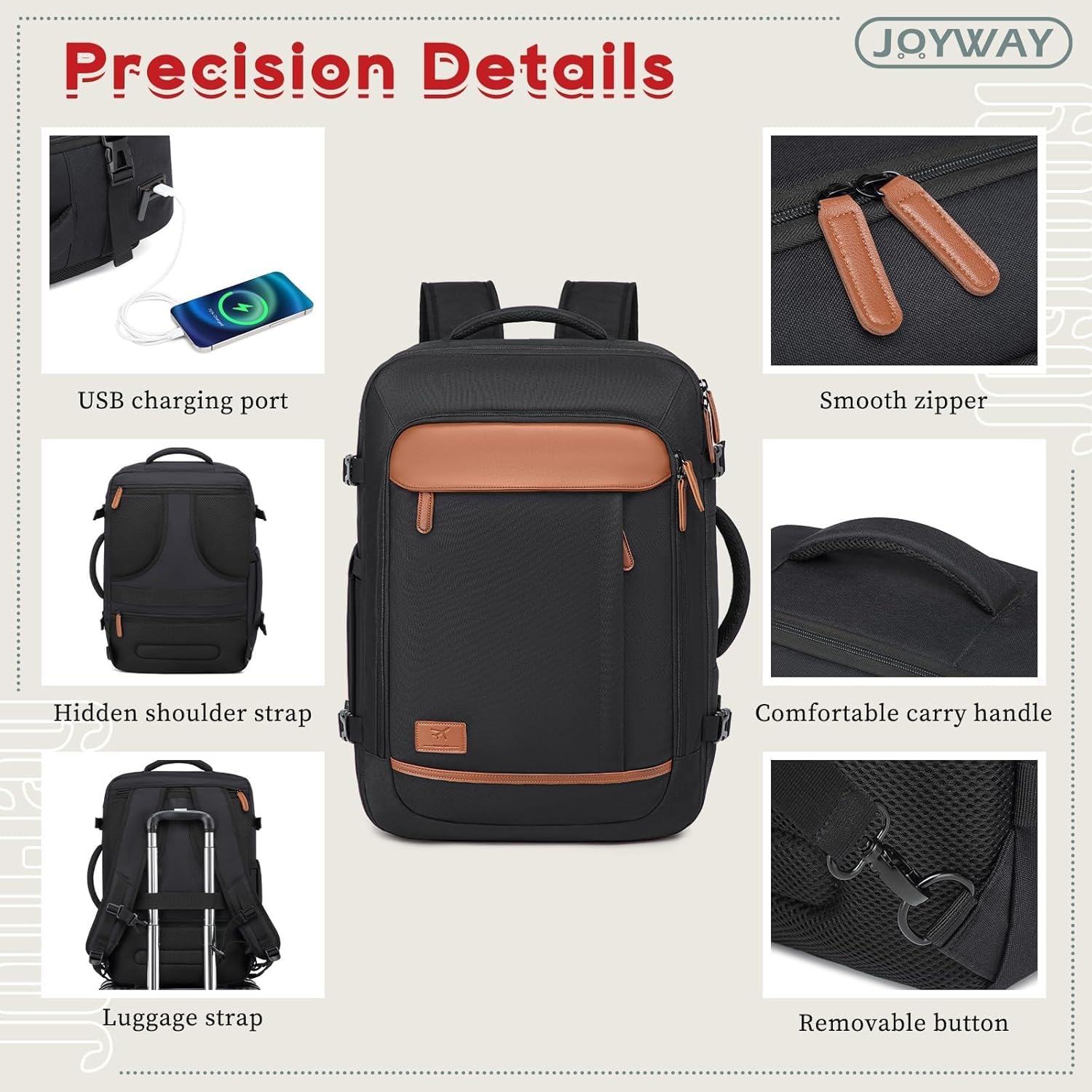 Joyway Expandable Carry on Luggage Sets Airline Approved, Lightweight Hard Shell 20 Inch Carry-on Suitcase with Spinner Wheels, Black - Image 5