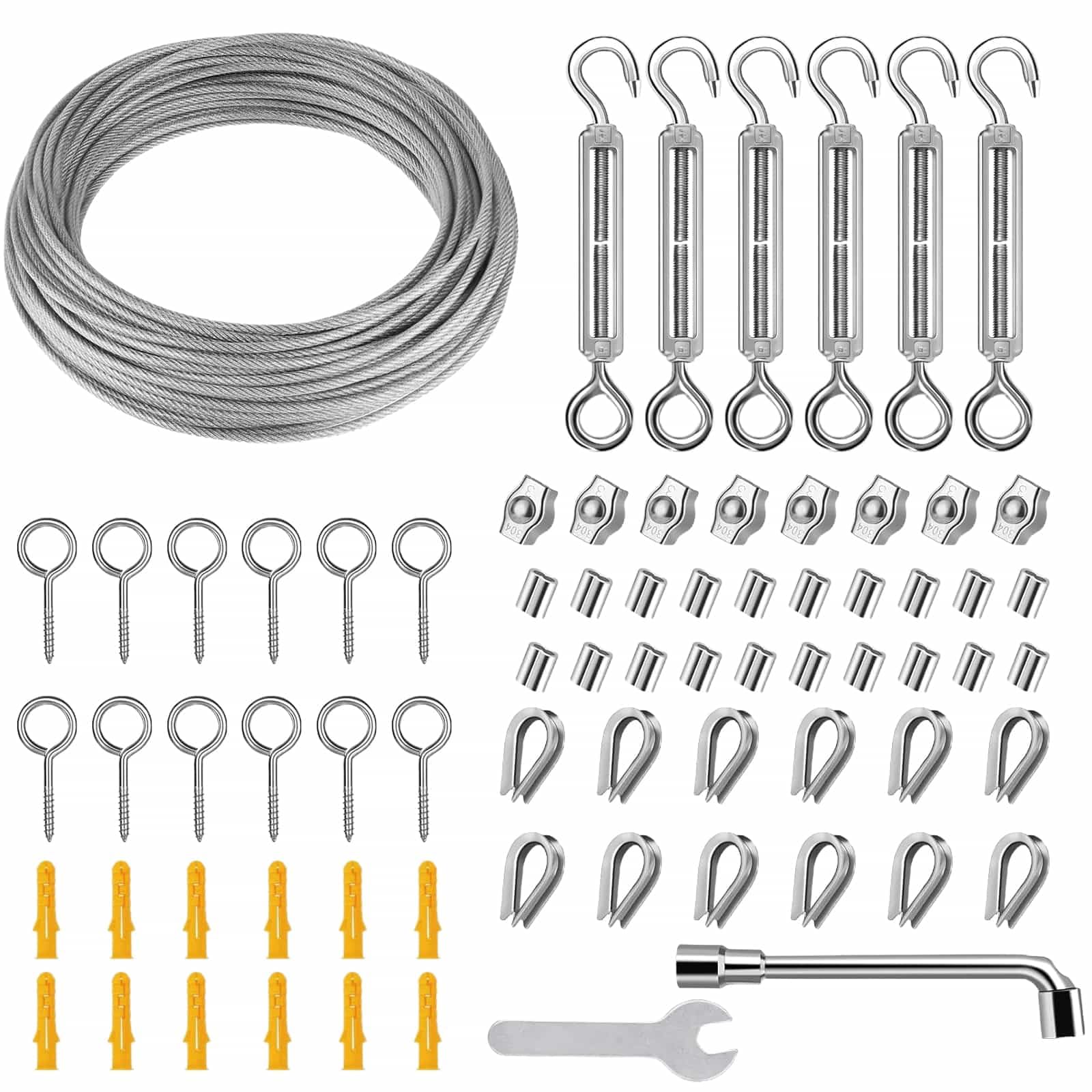 Jroyseter 10m 2mm Multi-purpose Wire Rope Kit,PVC Coated Heavy Duty 304 Stainless Steel Cable Rope Turnbuckle Wire Tensionerfor Clothesline Railing Decking Plants Fence