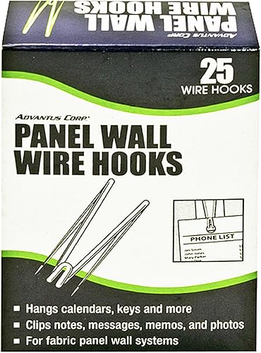 Ganchos de alambre Advantus para panel de pared, plateados, 25 ganchos por paquete (75370).