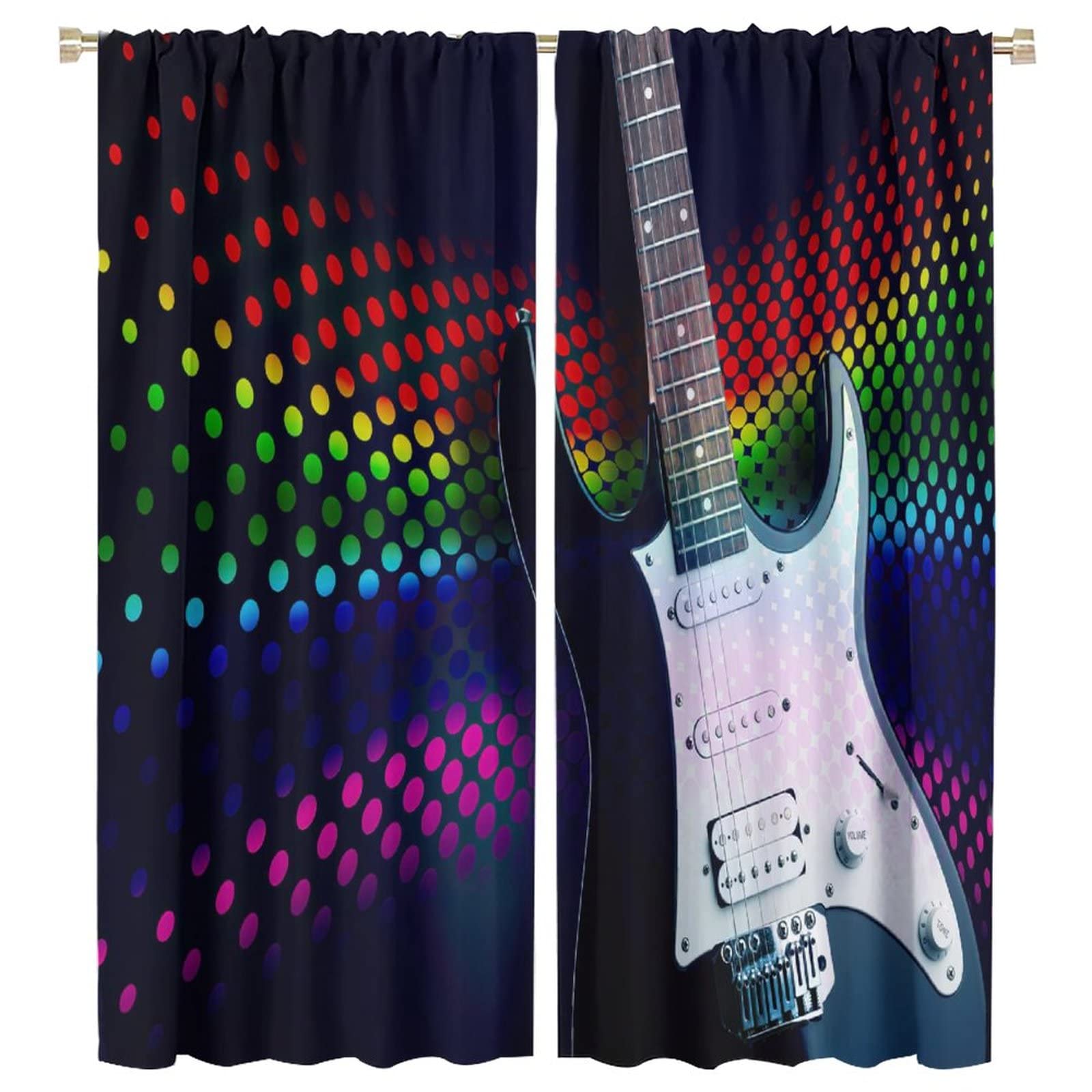 Guitars Curtains,Punk Rock Music Musical Theme Blackout Rod Pocket Window Drapes for Kids Teens Bedroom Living Room W55xL63in