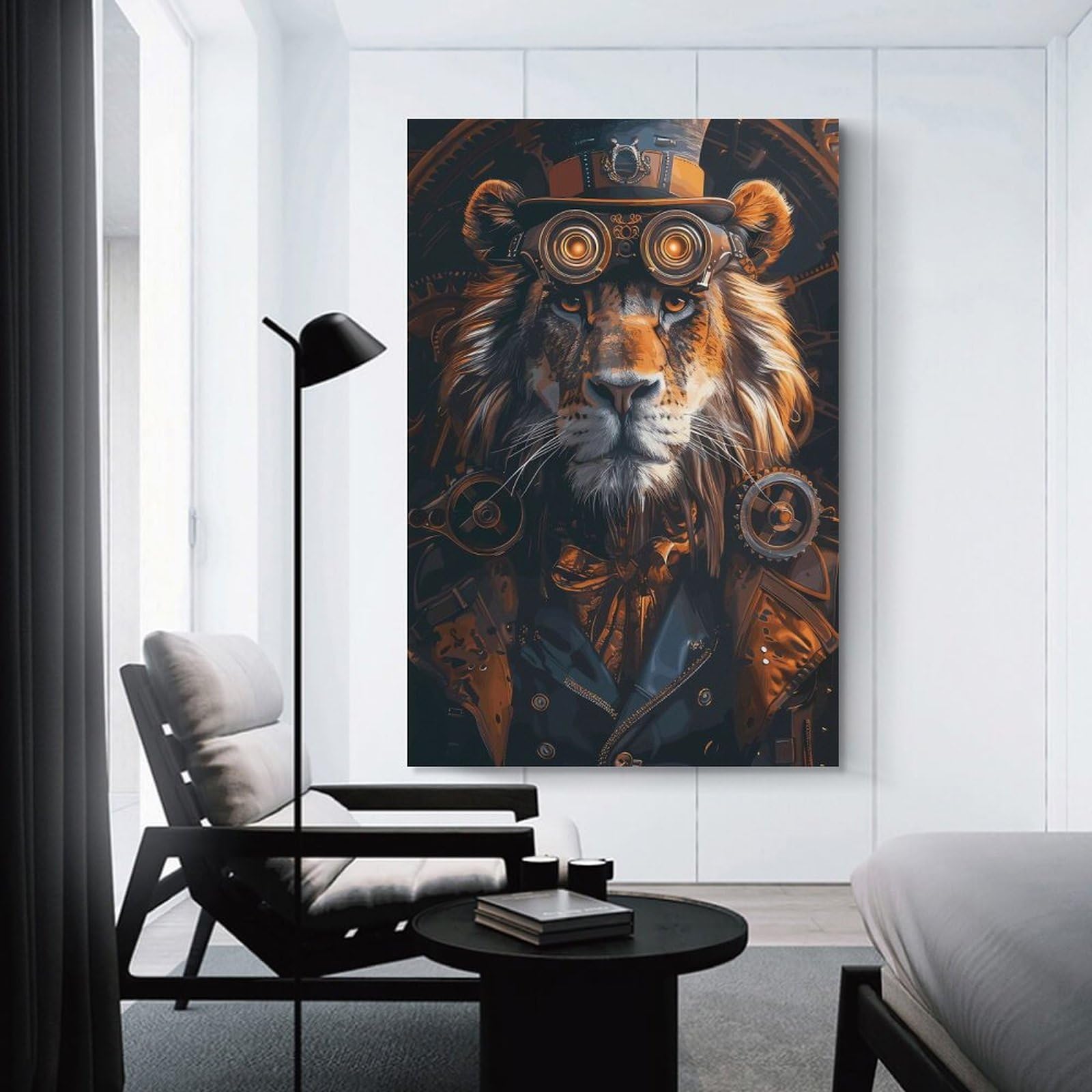 Junmoney Animal Steampunk Lion Canvas Wall Art, 16x24inch(40x60cm), for Entrance Walls, Hall Decor Or Foyers, Wall Decor to Refresh Empty Corners