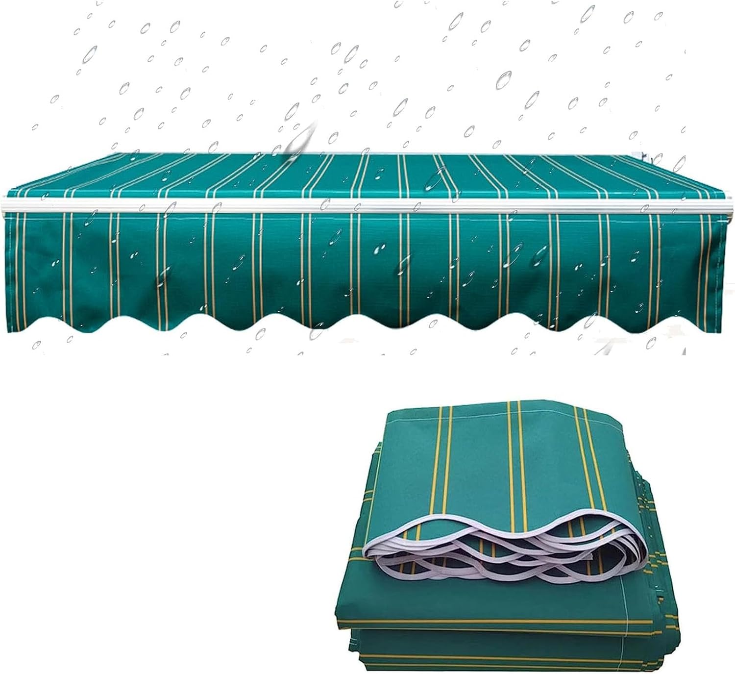 DAZULI Retractable Awning Shade Fabric Replacements，Patio Door Window Awning Sunshade Shelter Outdoor Canopy for Garden Party Sunscreen Cover(Size:8x6.5ft,Color:Green Stripe)