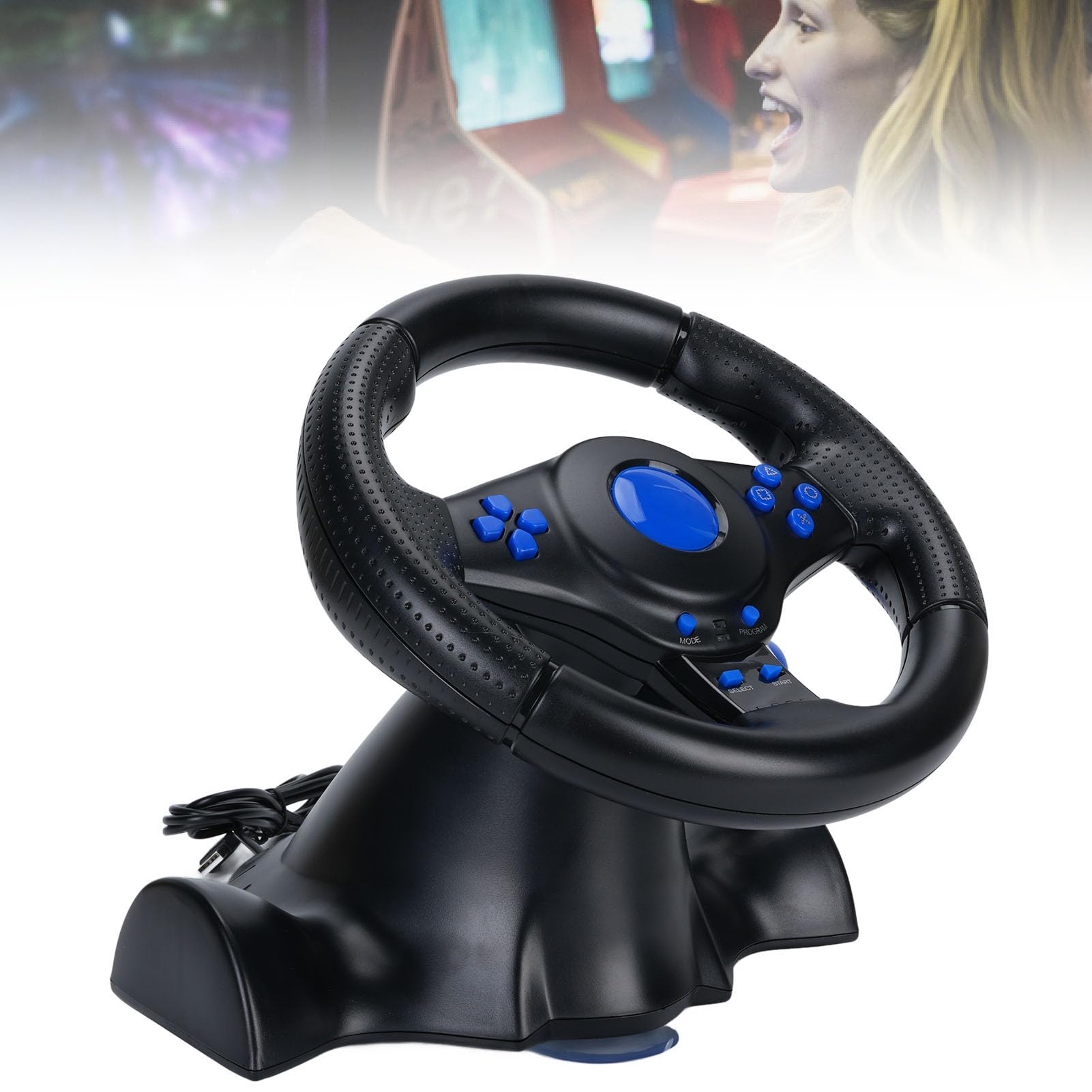 PUSOKEI Volante con Pedali Lineari e Paddle USB Rotazione di 180° Feedback di Vibrazione Realistico Volante da Gioco per PC per per