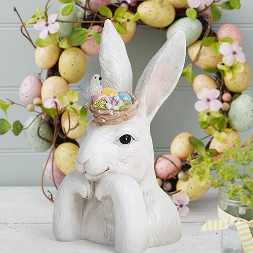 Vista 5 de Hodao Conejito de Pascua para decoración del hogar, figuras de conejito de flores de primavera, decoración para mesa, decoración de conejo