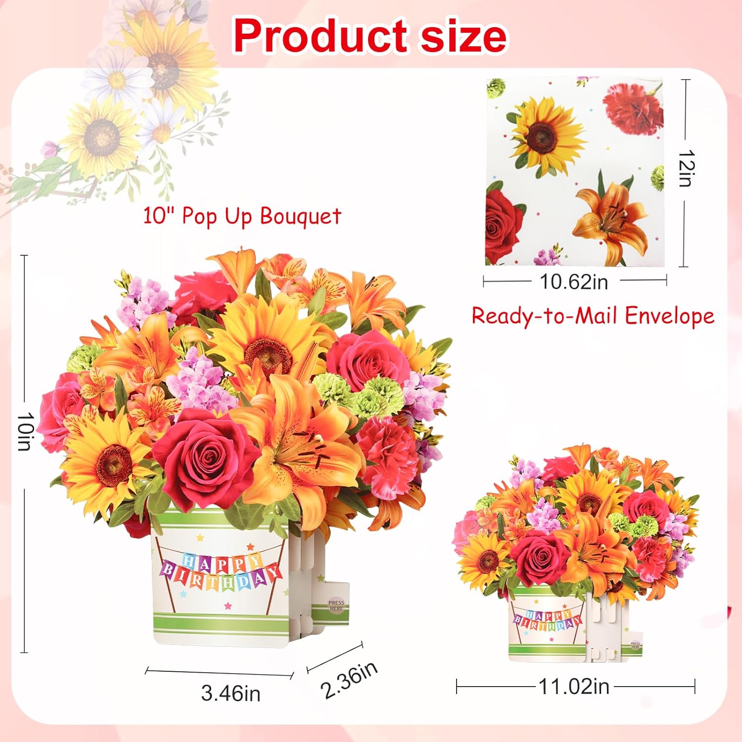 Birthday Cards, 3D Popup Birthday Card for Women, Music and Light 10Inch Forever Sunflower Bouquet for Women Mom Wife Daughter Sister(Blank Notecard & Envelope) - Image 7