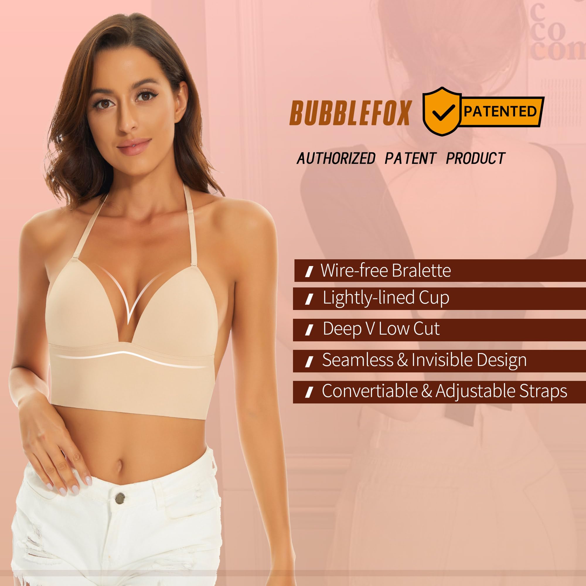 Soutien Gorge Dos Nu pour Femmes-Soutien Gorge Dos Transparent Dos Nu Invisible Triangle sans Armature Convertible en Soutien-Gorge Taille Basse