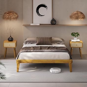 Bme Chalipa 14 Queen Bed Frame - Solid Wood Platform Bed - Japanese Joinery Bed Frame - Wood Slat Support - No Box Spring Needed - Easy Assembly - Minimalist & Modern Style, Golden Natural