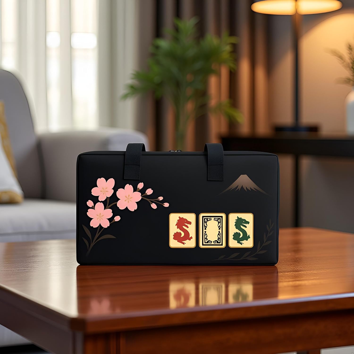American Mahjong Set Complete, Full Game with 166 Mahjong Tiles, Mahjong Racks with Pushers, Instructions, Dice, Chips, Wind Indicator & Mahjong Accessories in Mahjong Bag (Dragon Bloom)
