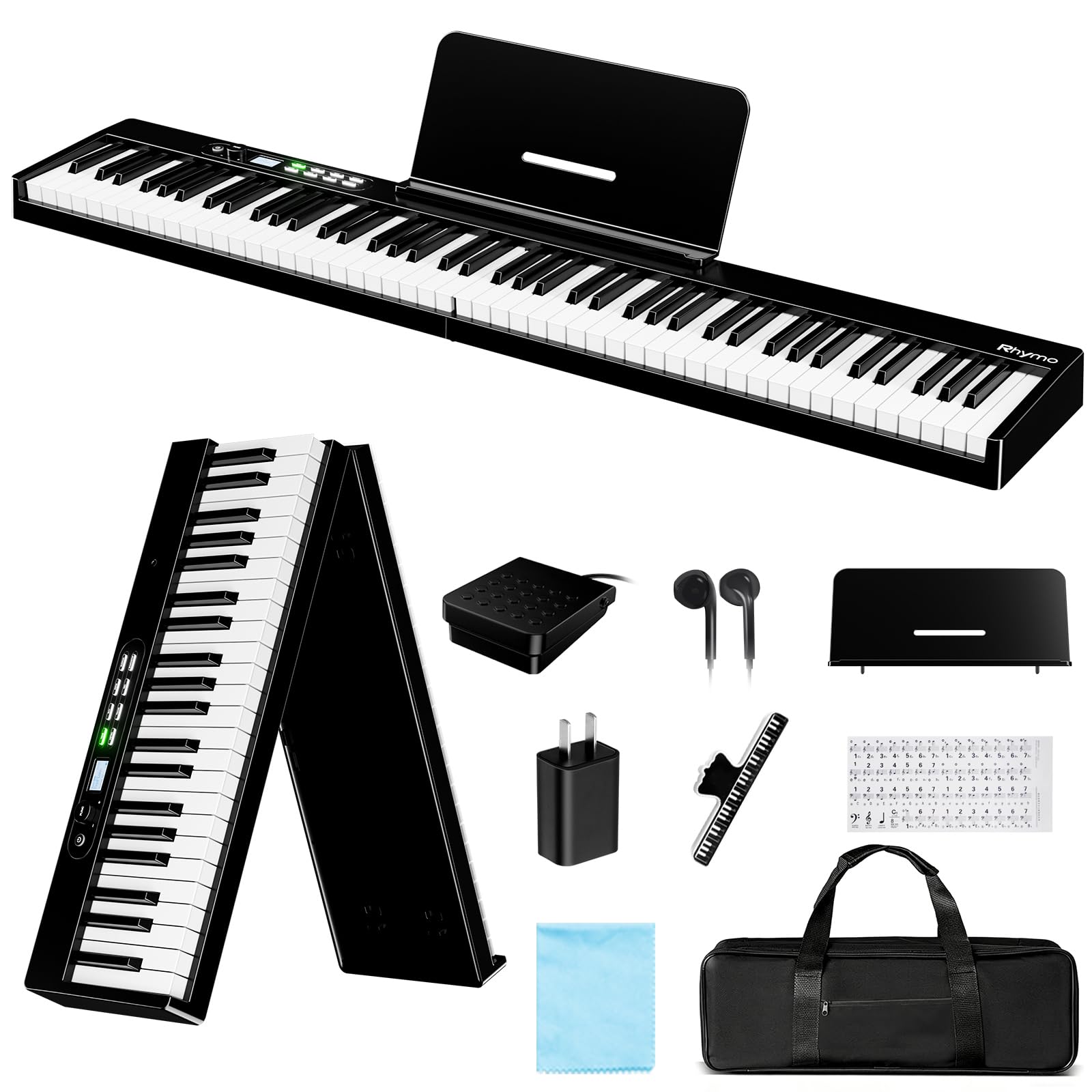 Rhymo Faltbares E-Piano 88 Vollgröße Halbgewichtet, Bluetooth MIDI | Integriertes Metronom, Split & Dual-Tone für Anfänger & Erwachsene mit Tragetasche