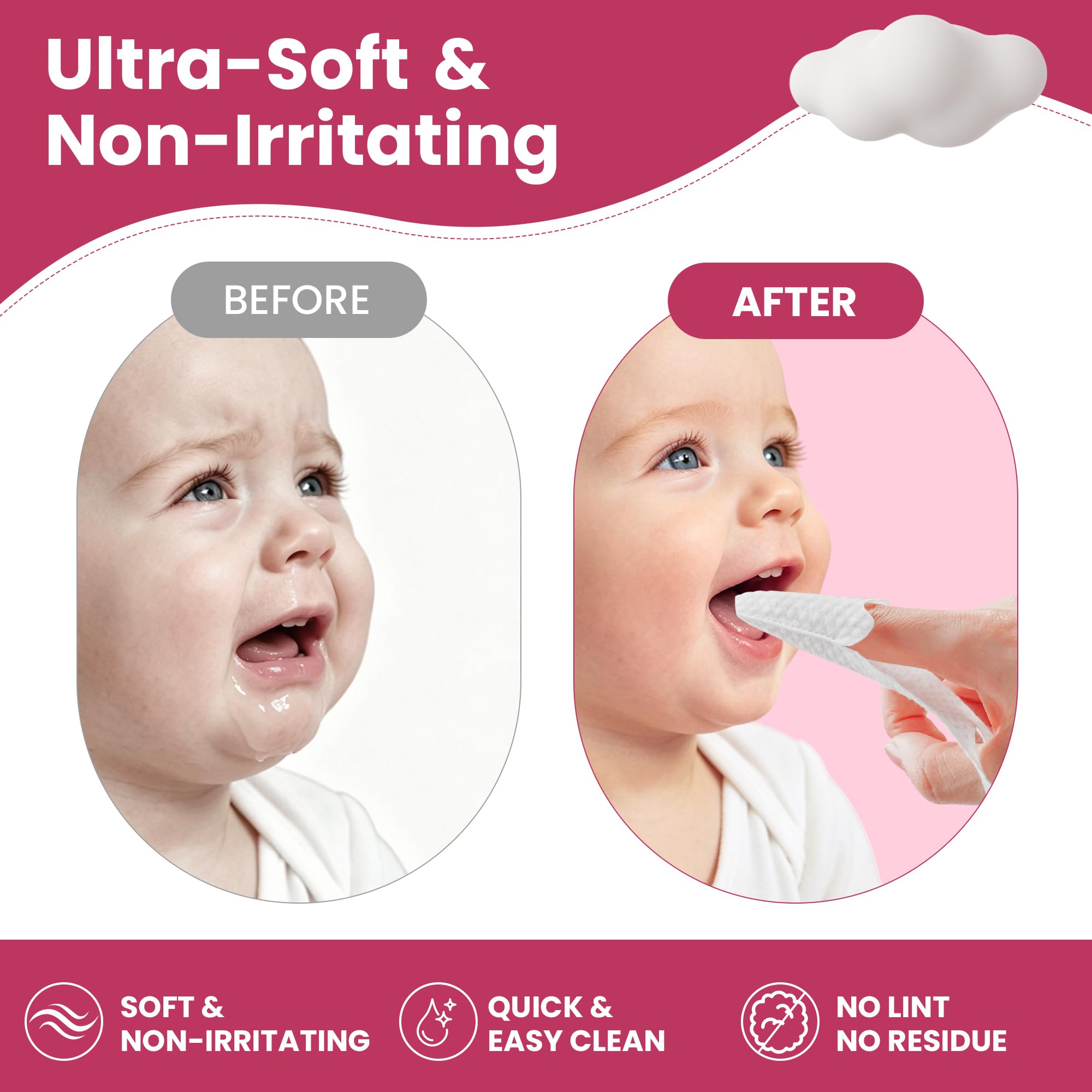 SOFYFINE 120 unidades de limpiador de lengua de bebé y dientes orales, cepillo de dientes de dedos, toallitas secas para boca y encías, para recién nacidos, bebés de 0 a 24 meses, niños pequeños