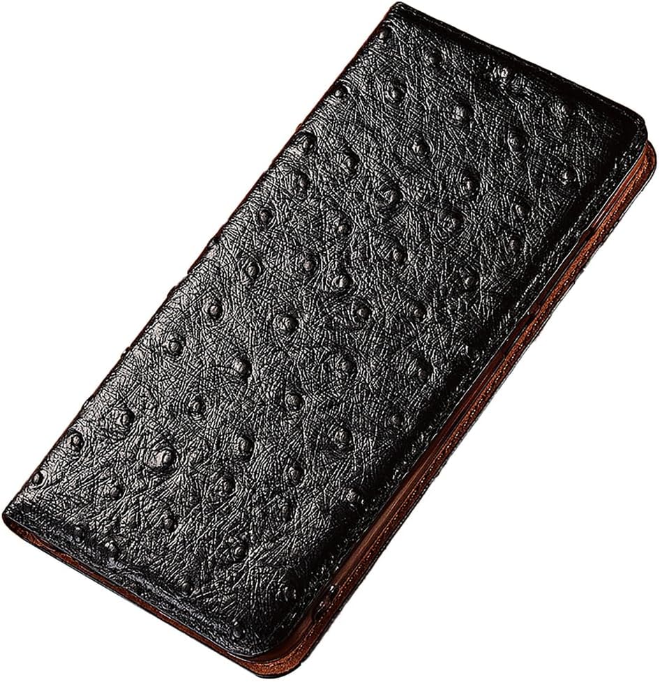YNZXT Wallet Case for iPhone 17,Ostrich Pattern Genuine Leather Cover Magnetic Flip Folio Case with Card Holder,(Black)