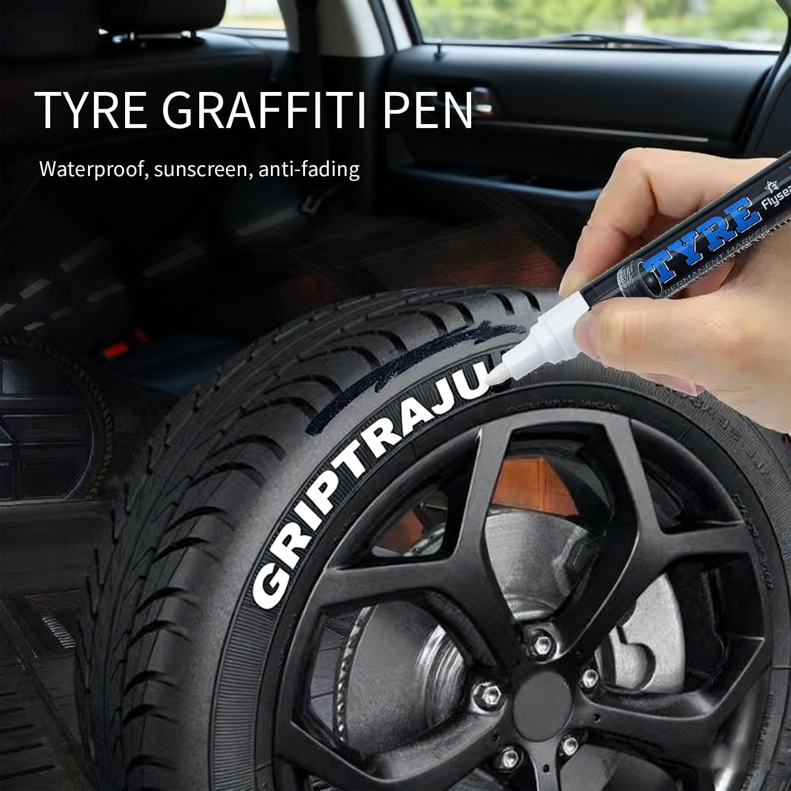 Reifen Stift Wasserfest Auto – 6er Reifenmarker, Graffiti Lackstift für Autoreifen & Motorradreifen, Reifenstifte mit hoher Kapazität Ideal für langlebige Markierungen & Reifen/Gummi (Weiß+Silber )