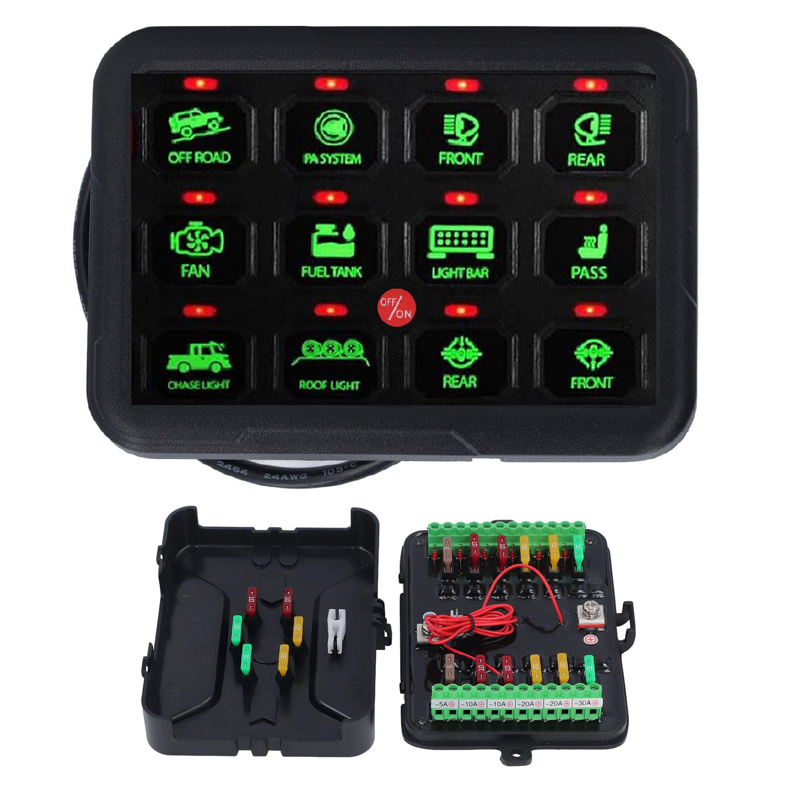Panel przełącznika 12 gangów Automatycznie przyciemniany System przekaźników sterujących obwodem RGB dla statku samochodowego Wentylator światła LED DC12-24V