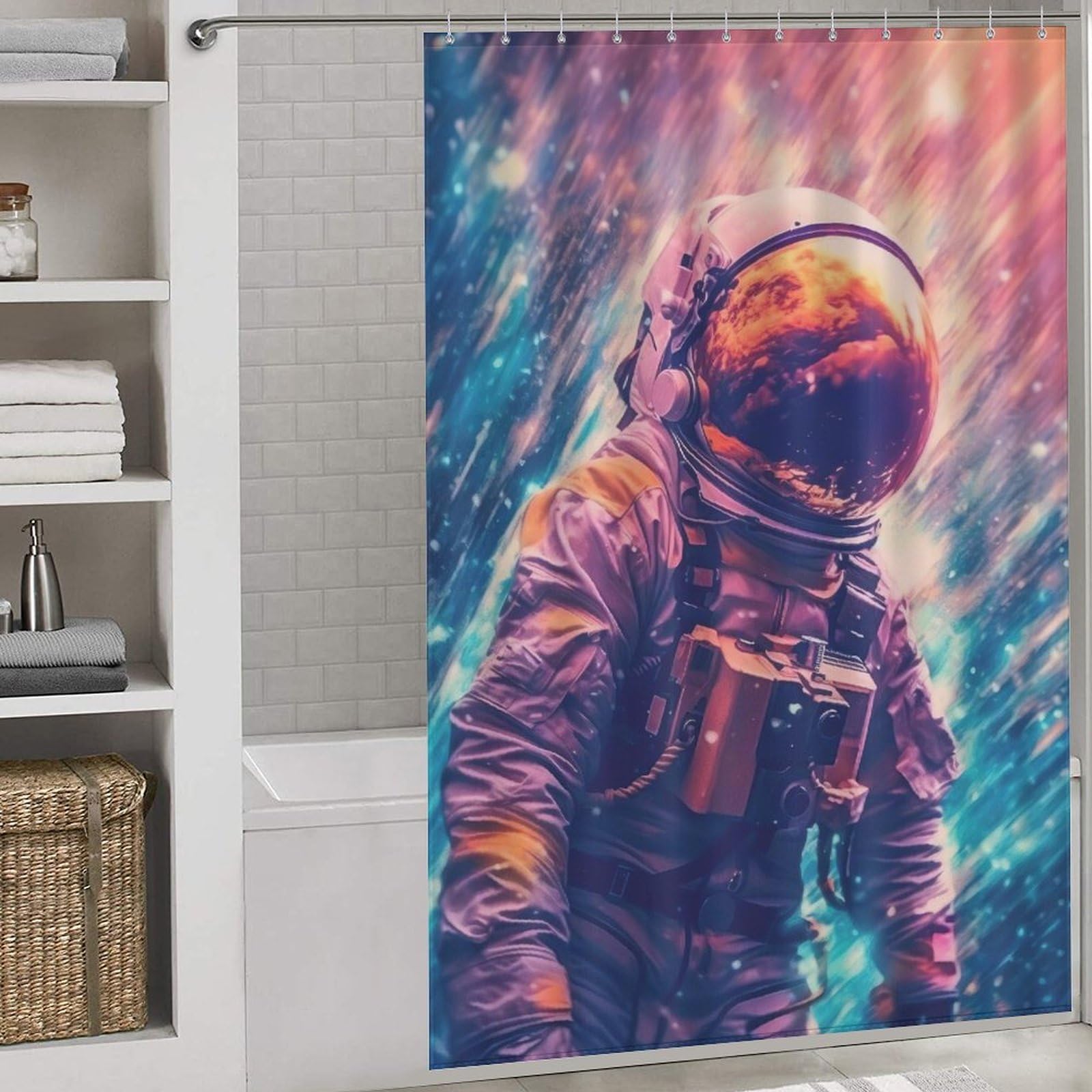 Rideau de douche astronaute textile imperméable 60x72inch rideau de bain lavable